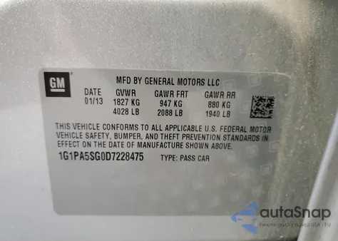 2013 Chevrolet Cruze Ls from USA, damaged, VIN 1G1PA5SG0D7228475